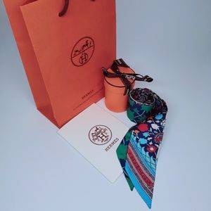 💯HERMES Silk Tapis Persans Twilly Vert Bleu